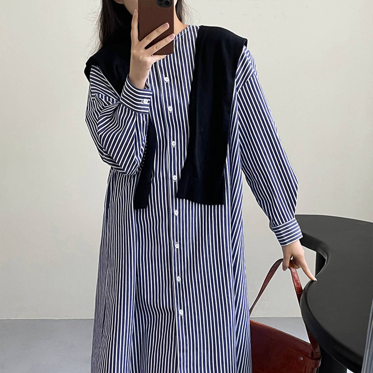 Casual long striped dress loose shirt dress
