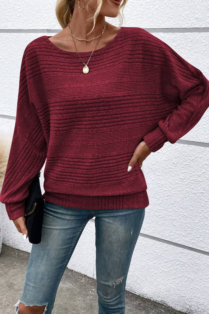 CWTBLL4012_RIBBED CREW NECK BATWING SLEEVE TOP