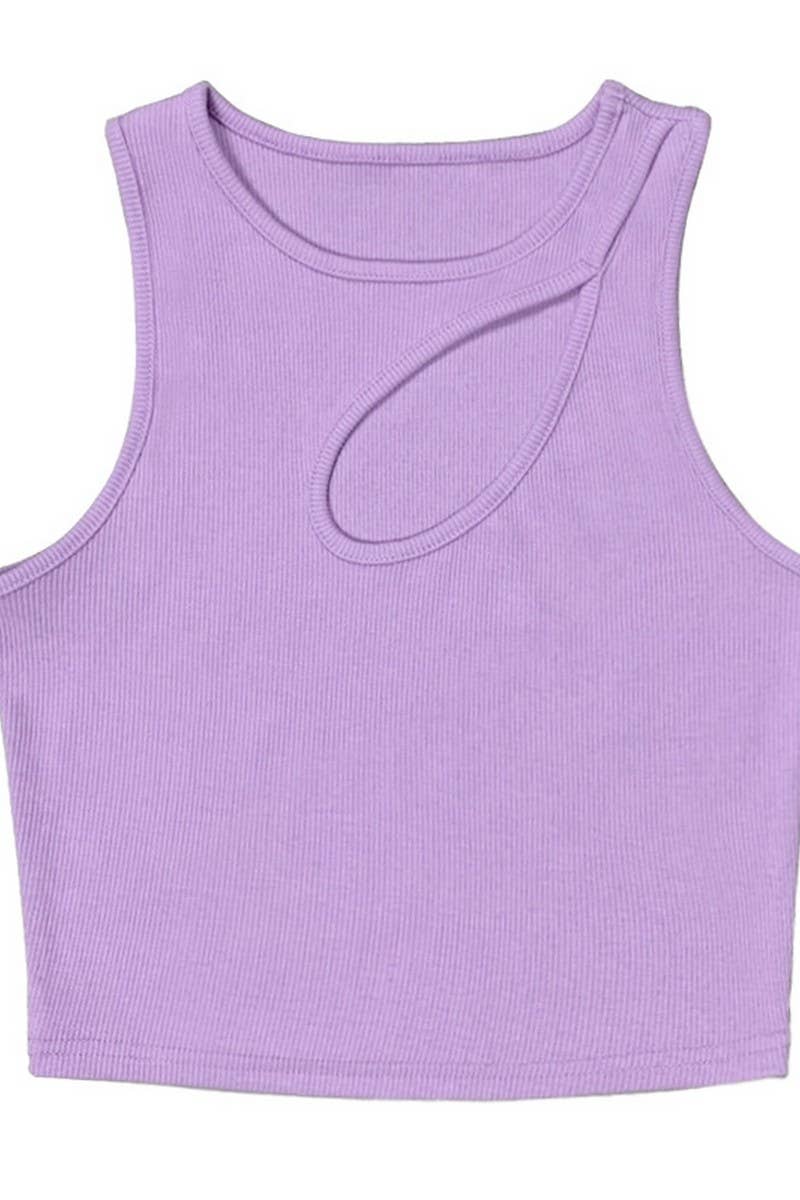 CWTTK0818_SOLID COLOR HOLLOW SLIM SHORT CAMISOLE