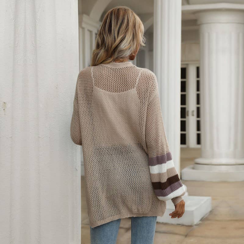 Color matching hollow breathable sweater jacket