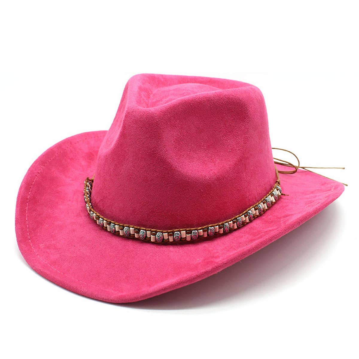 Felt Suede-Like Beaded Cowboy Fedora Unisex Hat_CWAH0822