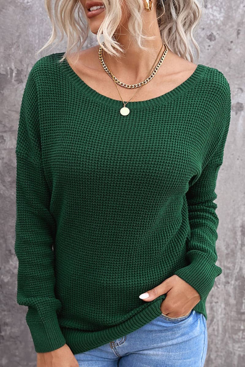 CWOSWL6676_CREW-NECK BACKLESS LONG-SLEEVED KNIT TOP
