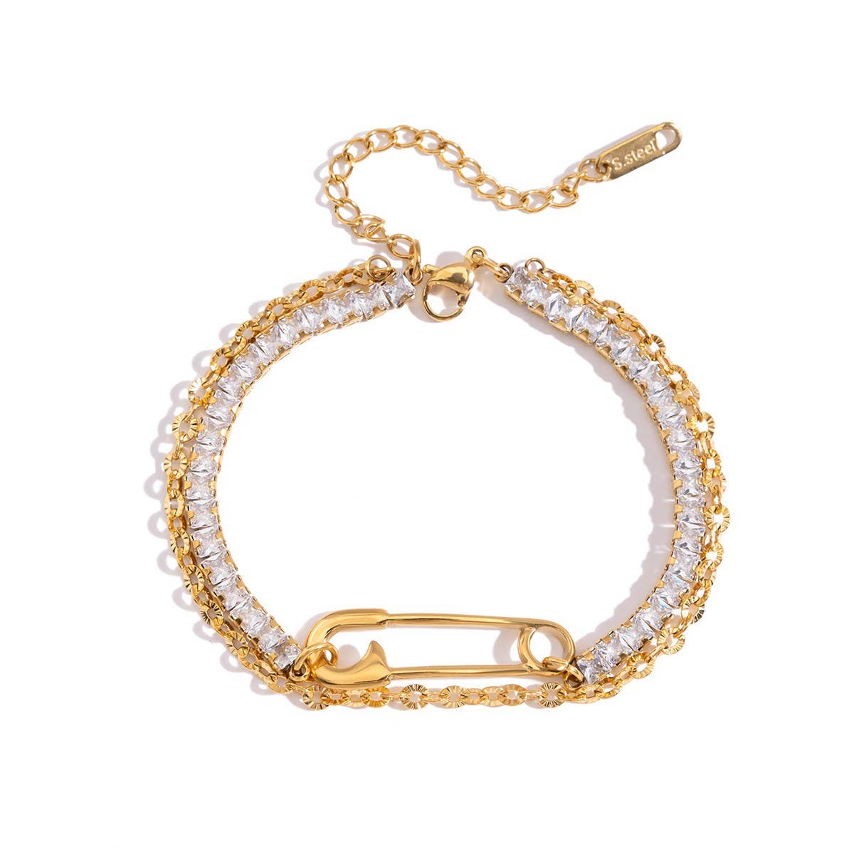 18K Gold Titanium Double Layer Paperclip Bracelet_CWAJE4685
