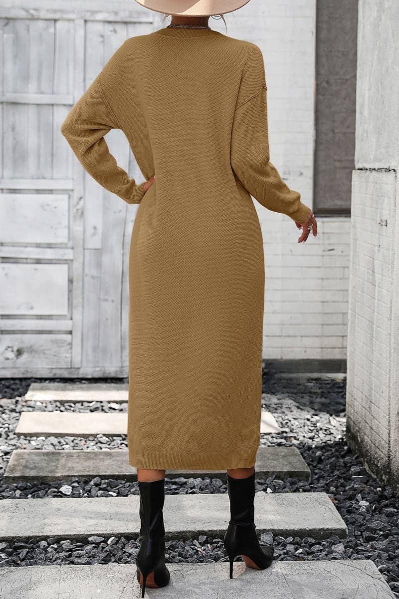 CWDMD538  Long Sleeve Loose V-Neck Button Tops Long Sweater