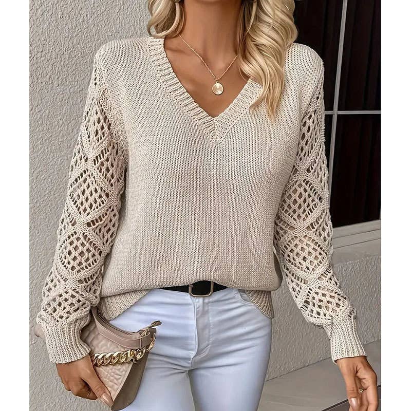 CUT-OUT V-NECK PULLOVER ALL-IN-ONE SWEATER