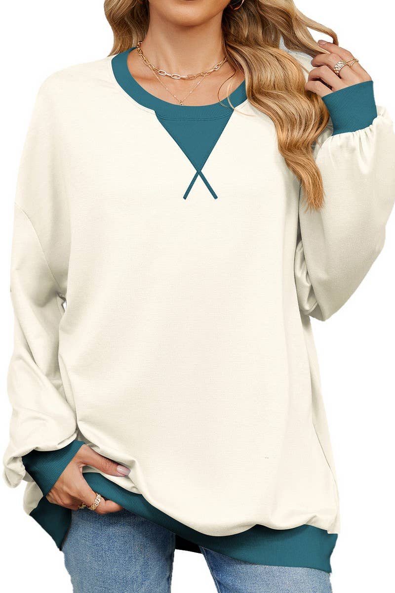 CWTBLL01311_CREW NECK COLORBLOCK LONG SLEEVE SWEATSHIRT
