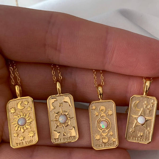 STAINLESS STEEL 3D RELIEF OPAL PENDANT NECKLACE_CWMM3908