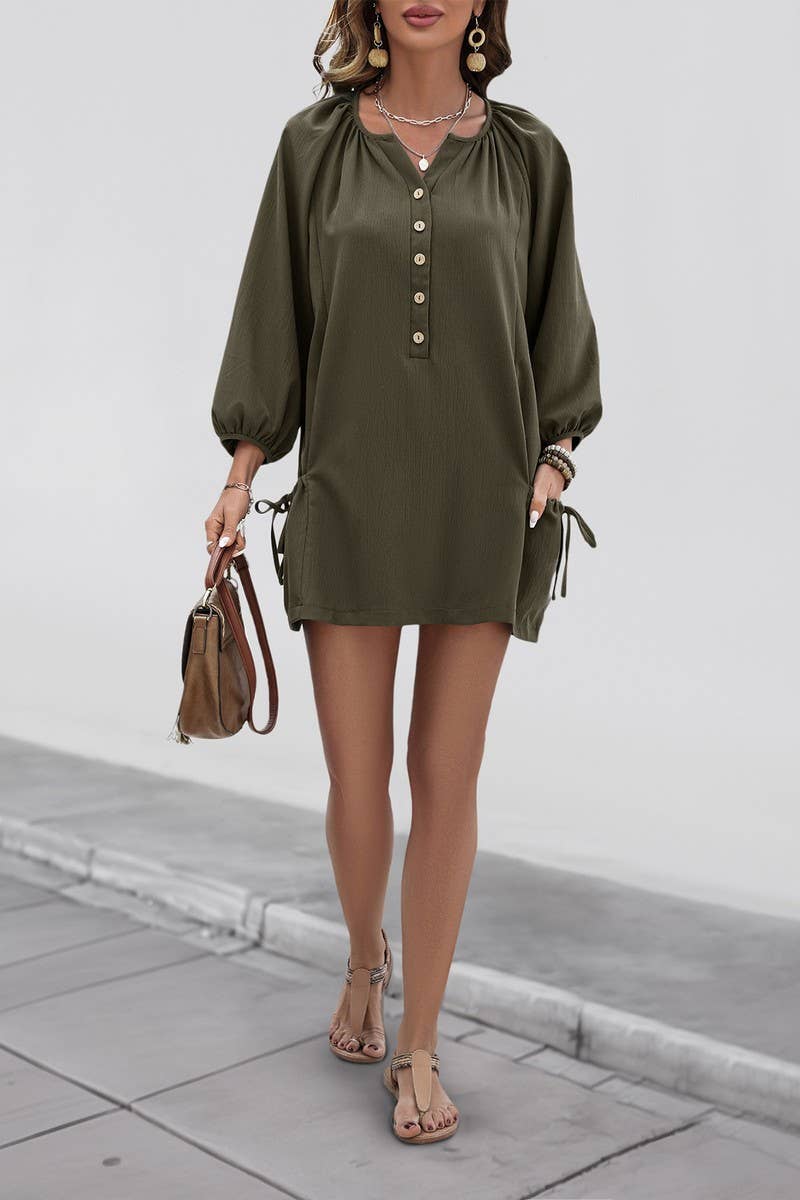 CWDSD7528_SUMMER LOOSE LONG SLEEVE POCKET DRESS