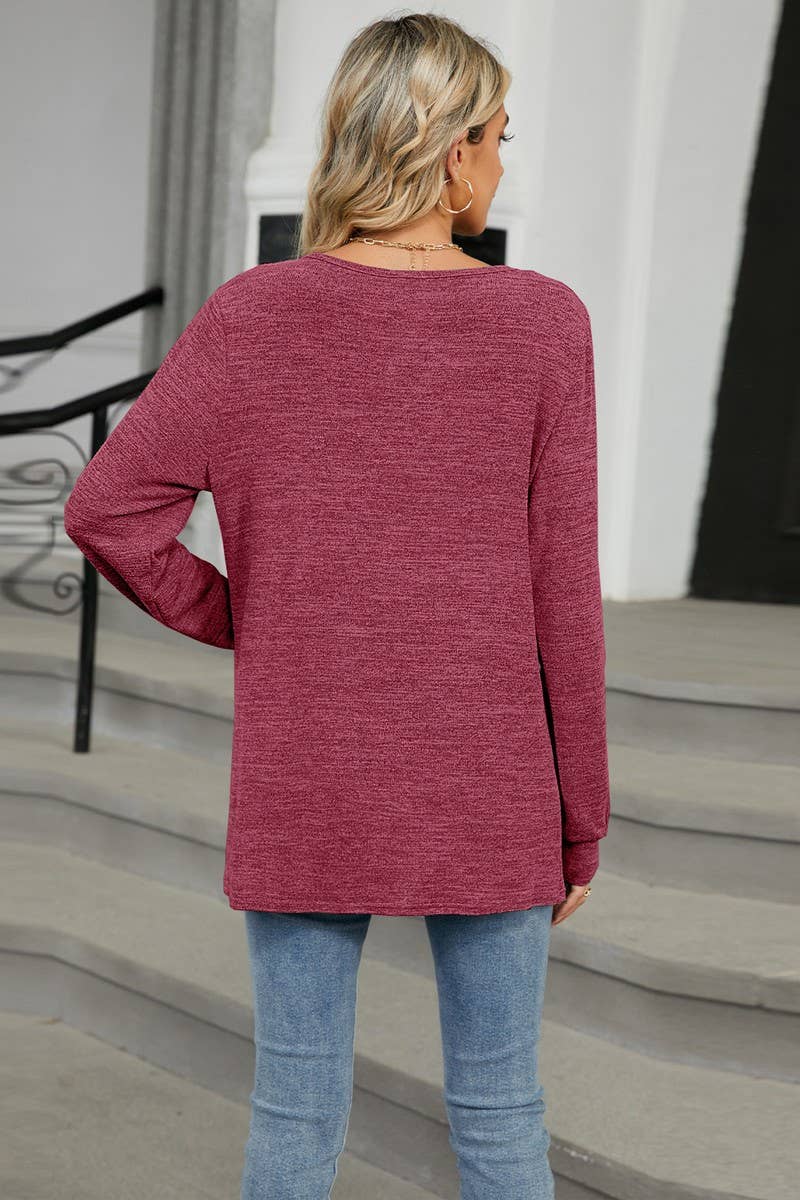 CWTBLL1866_WRINKLED BRUSHED CUTOUT LOOSE LONG SLEEVE TOP