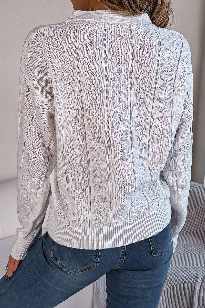 CWOSWL3314_SOLID COLOR V-NECK LONG-SLEEVED SWEATER