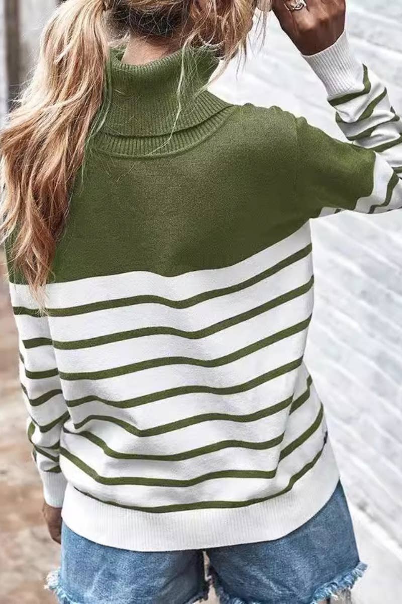 CWOSWL6308_TURTLENECK LONG-SLEEVED STRIPED SWEATER