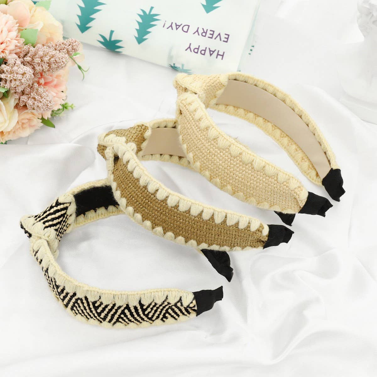 RAFFIA SIMPLE COLOR-BLOCKED KNOTTED HEADBANDS_CWAHA1160