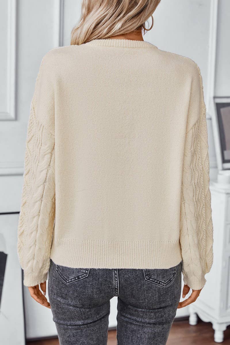 CWOSWL2837_SOLID COLOR TWISTED LONG SLEEVE PULLOVER SWEATER