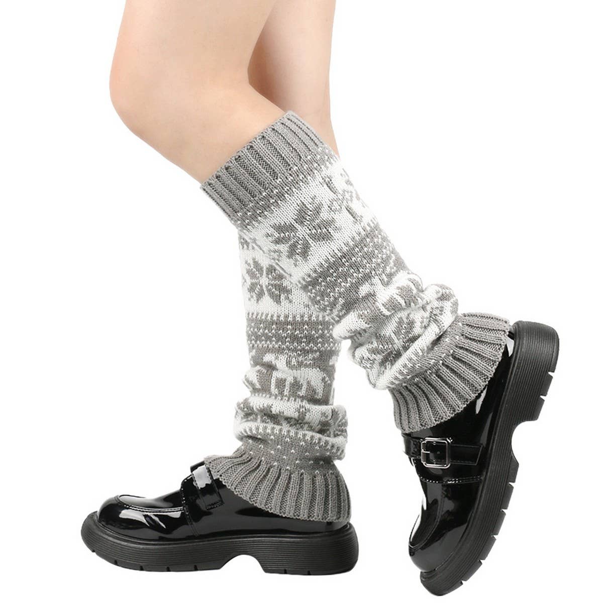 CWMS02677_THICK KNIT CHRISTMAS LEG WARMERS