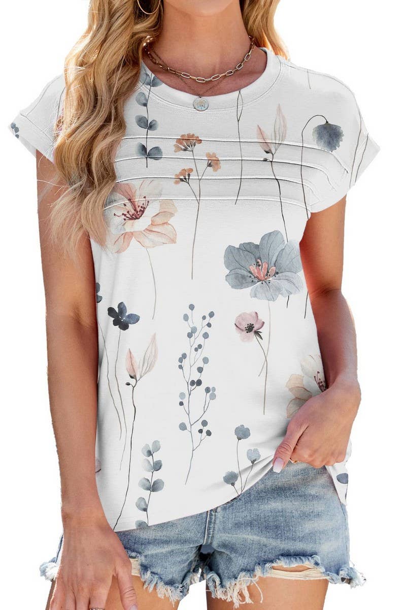 CWTTS1318_NEW PRINTED ROUND NECK LOOSE SHORT SLEEVE T-SHIRT