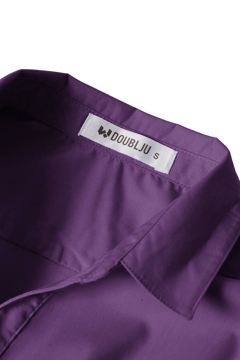 CWTSTS116_Basic Slim Fit Simple 3/4 Sleeve Button Down Shirt