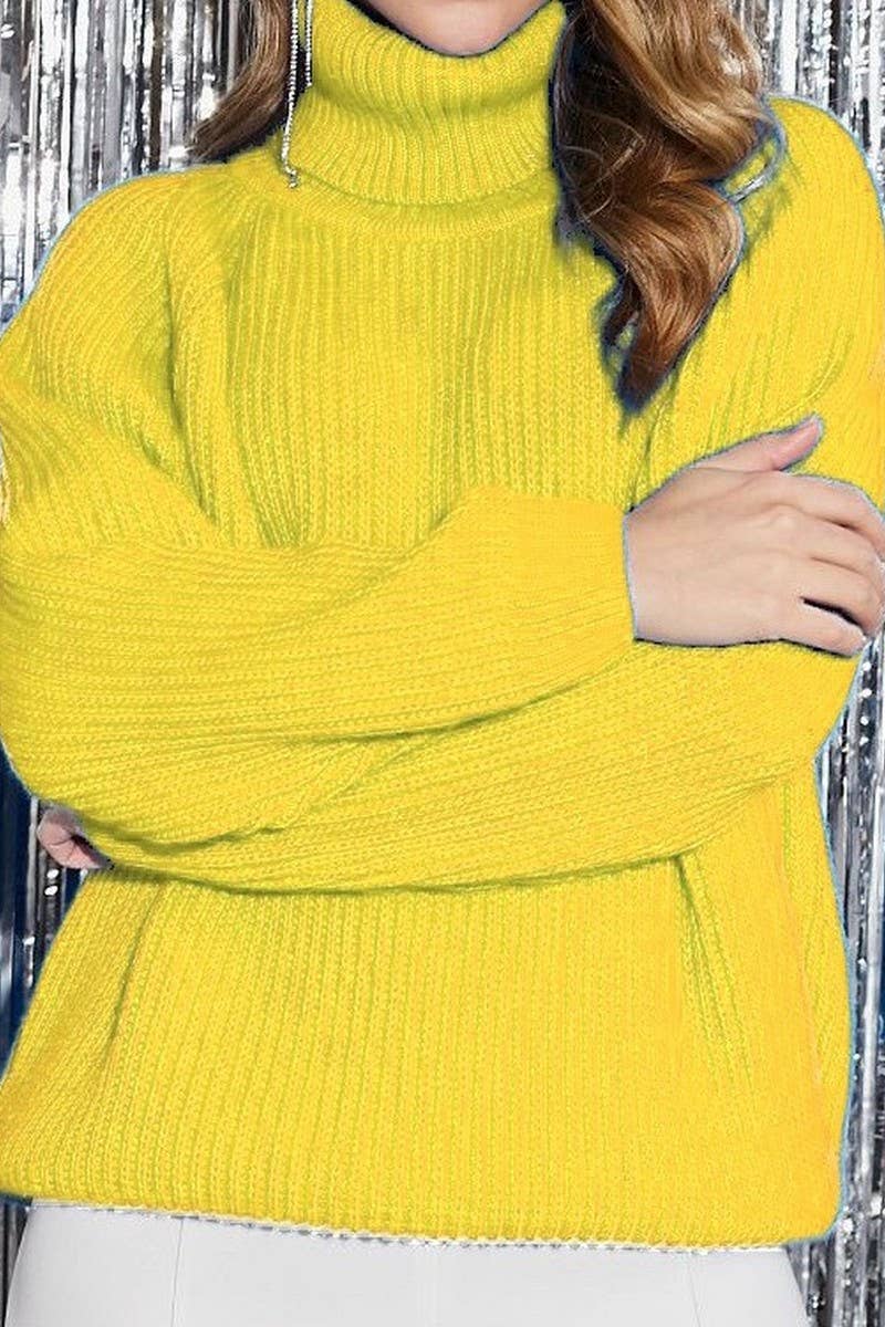 CWOSWL6378_TURTLENECK PULLOVER SOLID COLOR KNITTED SWEATER