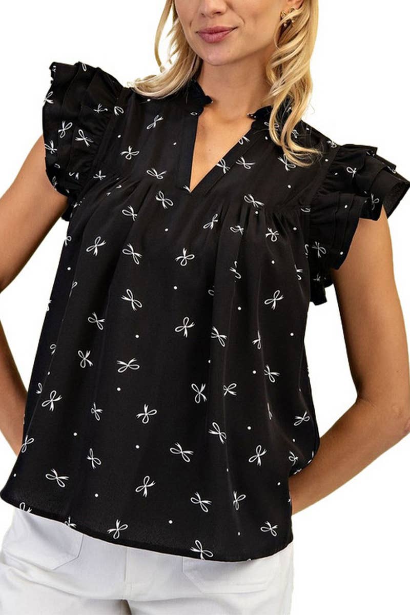 CWTBLS1815_SUMMER V-NECK SWEET PRINTED LADIES SHIRT