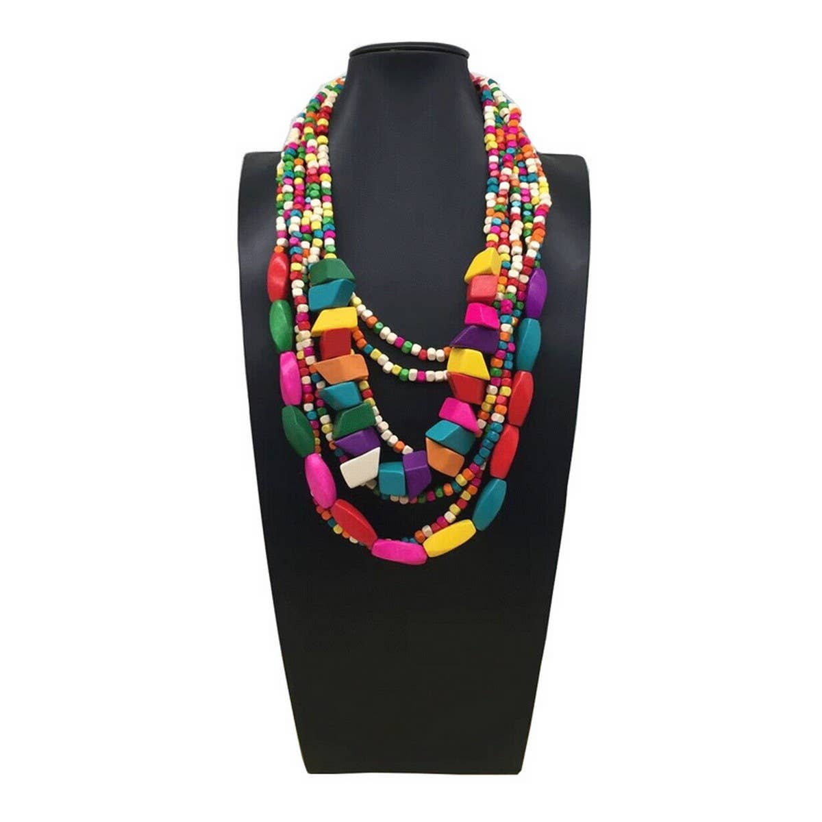 COLORFUL WOODEN MULTI-LAYERED LONG NECKLACE