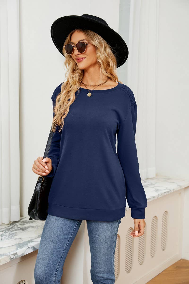 CWTBLL2384_SOLID COLOR ROUND NECK LONG SLEEVE POCKET T-SHIRT