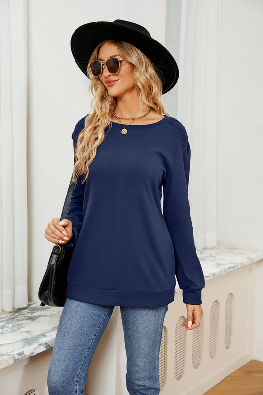 CWTBLL2384_SOLID COLOR ROUND NECK LONG SLEEVE POCKET T-SHIRT
