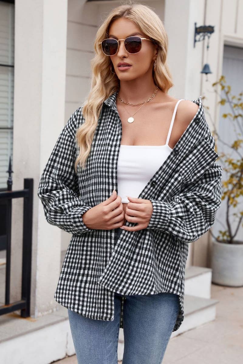 CWTSTL1719_AUTUMN PLAID FLANNEL LONG-SLEEVED WOOLEN SHIRT