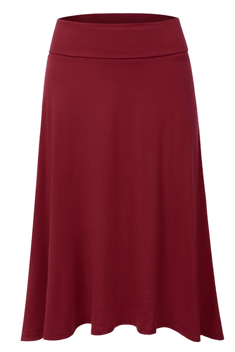 AWBMS204_High Waist Elastic Flared Midi Skirt