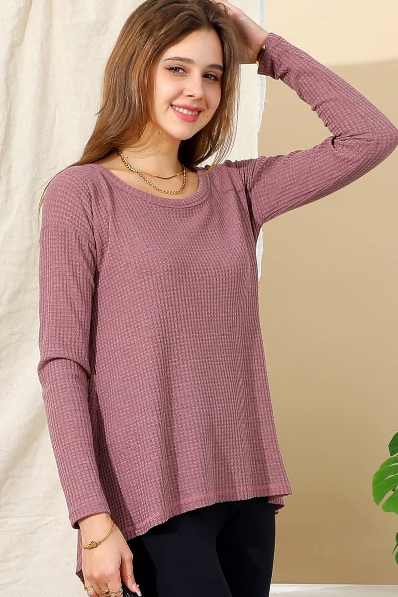 CWTTL975_LONG SLEEVE ROUND NECK WIDE HEM TUNIC TOP