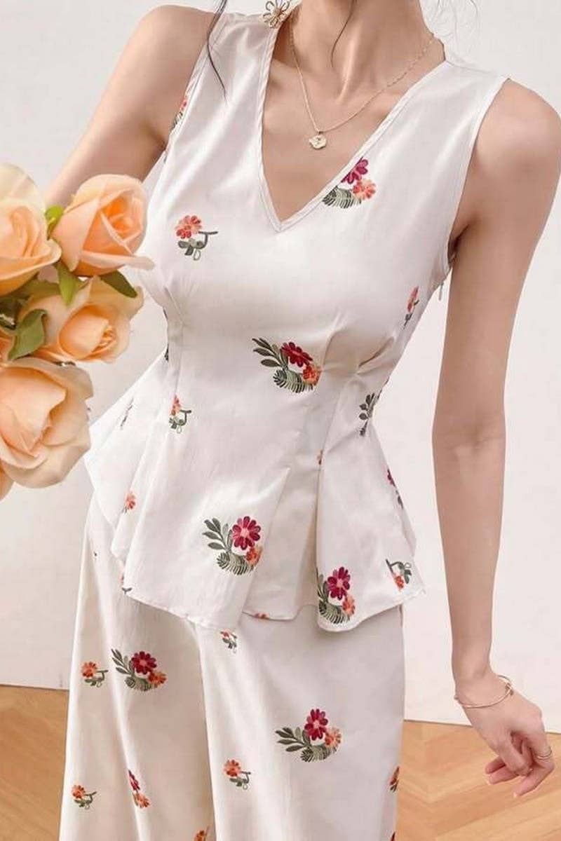 CWSTB00362_V-NECK PRINTED VEST AND TROUSERS TWO-PIECE SUIT