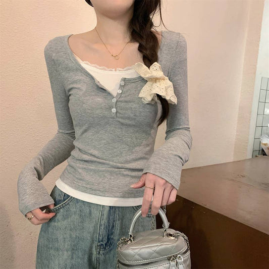 COLOR MATCHING FAKE TWO SINGLE SLIM-FIT TOP