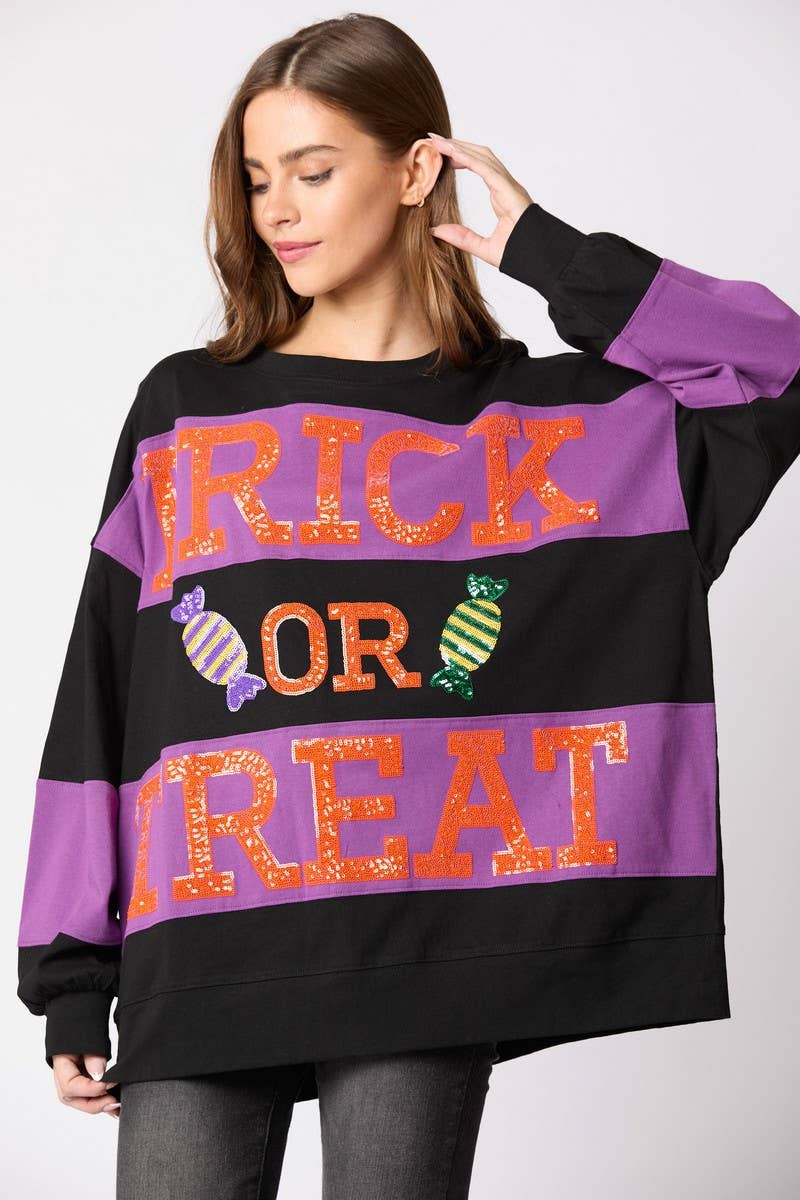 CWTBLL01243_HALLOWEEN LETTER SEQUIN COLORBLOCK SWEATSHIRT