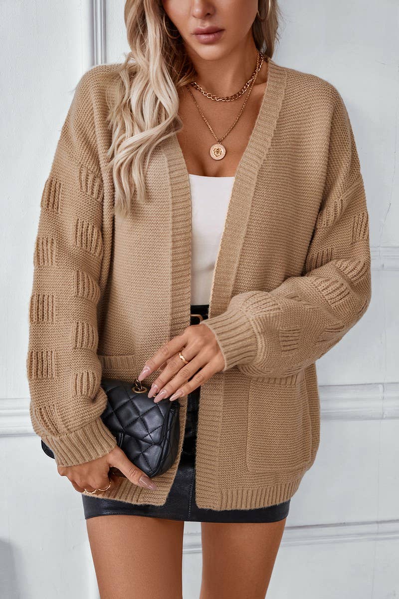 CWOCAL0866_SOLID COLOR OPEN POCKET KNITTED CARDIGAN