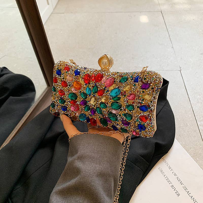 Fashionable colored diamond crossbody chain bag