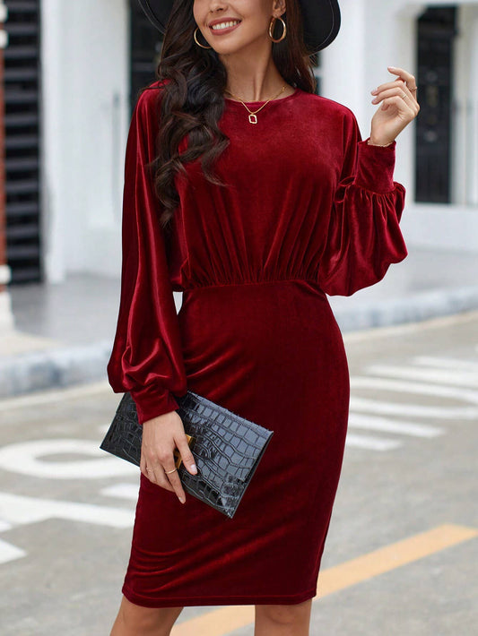 ELEGANT CREW NECK HIGH WAIST SHORT DRESS