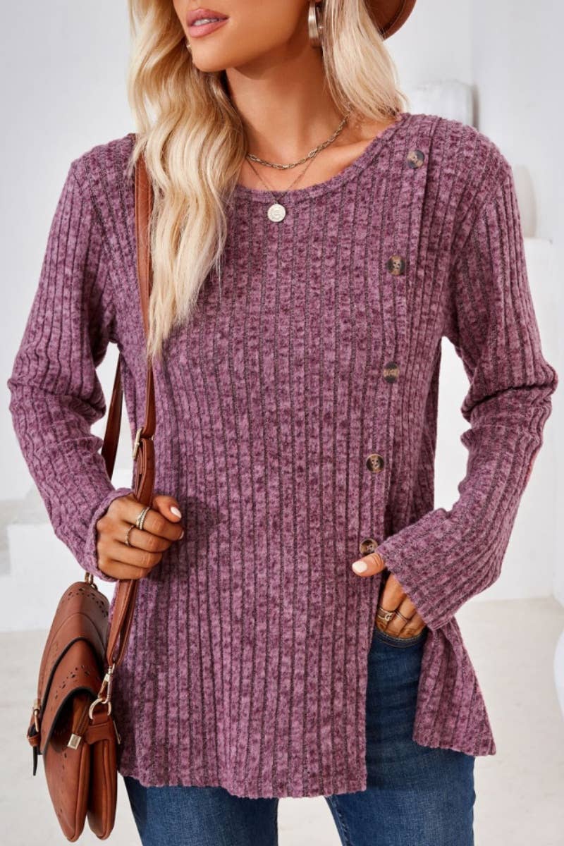 CWOSWL6443_WINTER CREW-NECK LONG-SLEEVED SLIT SWEATER