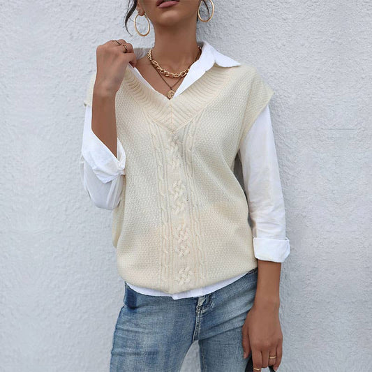 CASUAL TOP SOLID COLOR TWIST SWEATER VEST
