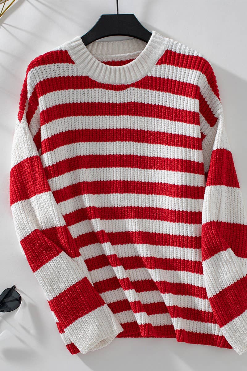 CWOSWL2912_STRIPED COLORBLOCK CHENILLE PULLOVER SWEATER