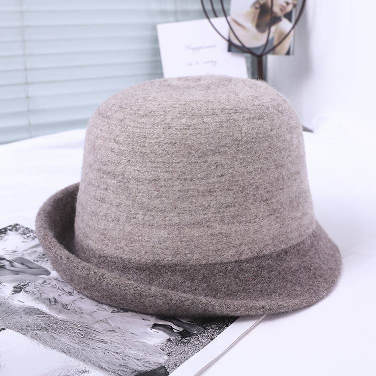 WOMEN RETRO WARM CURLING FELT HAT BUCKET HAT_CWAH0610