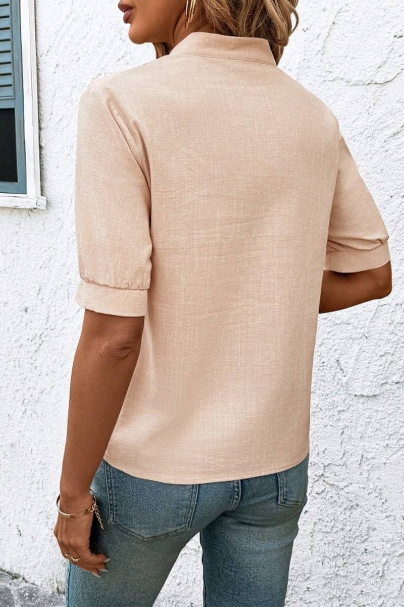 CWTBLS2269_V-NECK COTTON EMBROIDERED SHORT SLEEVE SHIRT