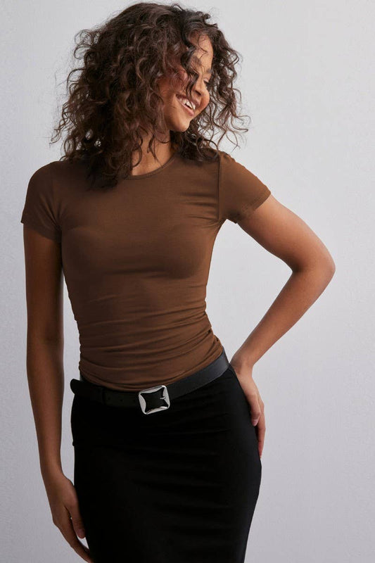 CWTTS1586_ROUND NECK SEXY SLIM PURE HOT GIRL T-SHIRT