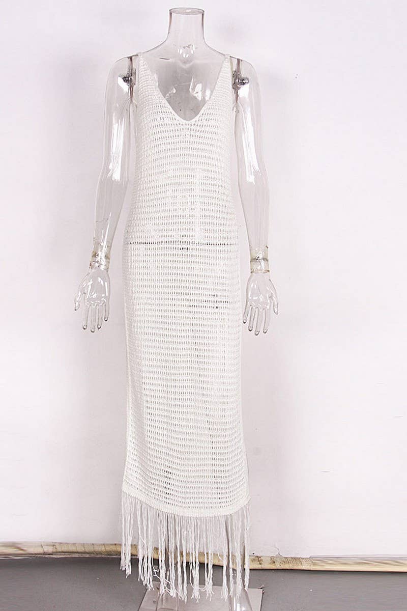 CWDHL0686_KNITTED CROCHET SEXY HOLLOW LONG BEACH DRESS