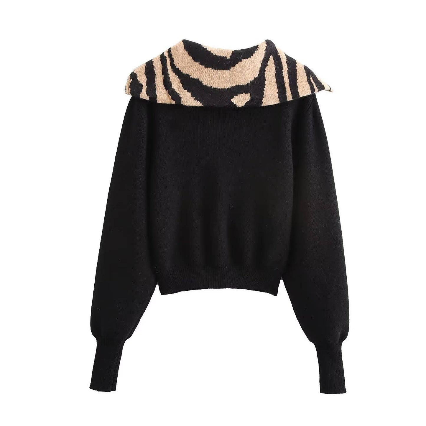 ANIMAL PRINT JACQUARD SWEATER WITH LARGE LAPEL