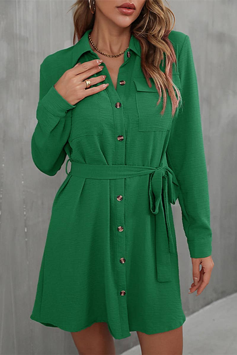 CWTDSL0120_SPRING AND AUTUMN LONG SLEEVE LAPEL SHIRT DRESS