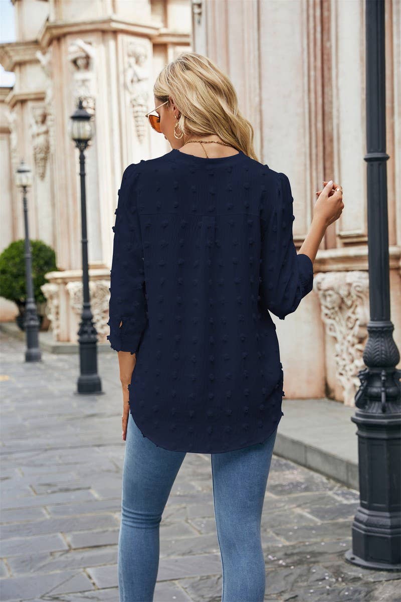 CWTBLL0802_FUR BALL CASUAL CHIFFON MID SLEEVE TOP