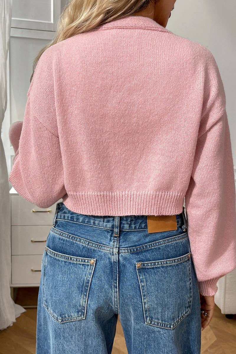 CWOCAL2359_STRAWBERRY KNIT BUTTON CARDIGAN SWEATER