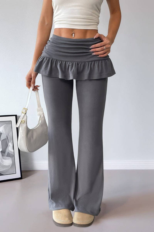 CWBLP2148_SOLID BALLET LAYERED FLARE LEG CASUAL PANTS