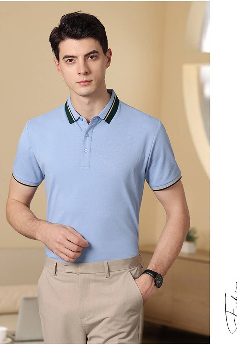 CWTBLS02440_CONTRAST COLLAR SHORT SLEEVE POLO SHIRT