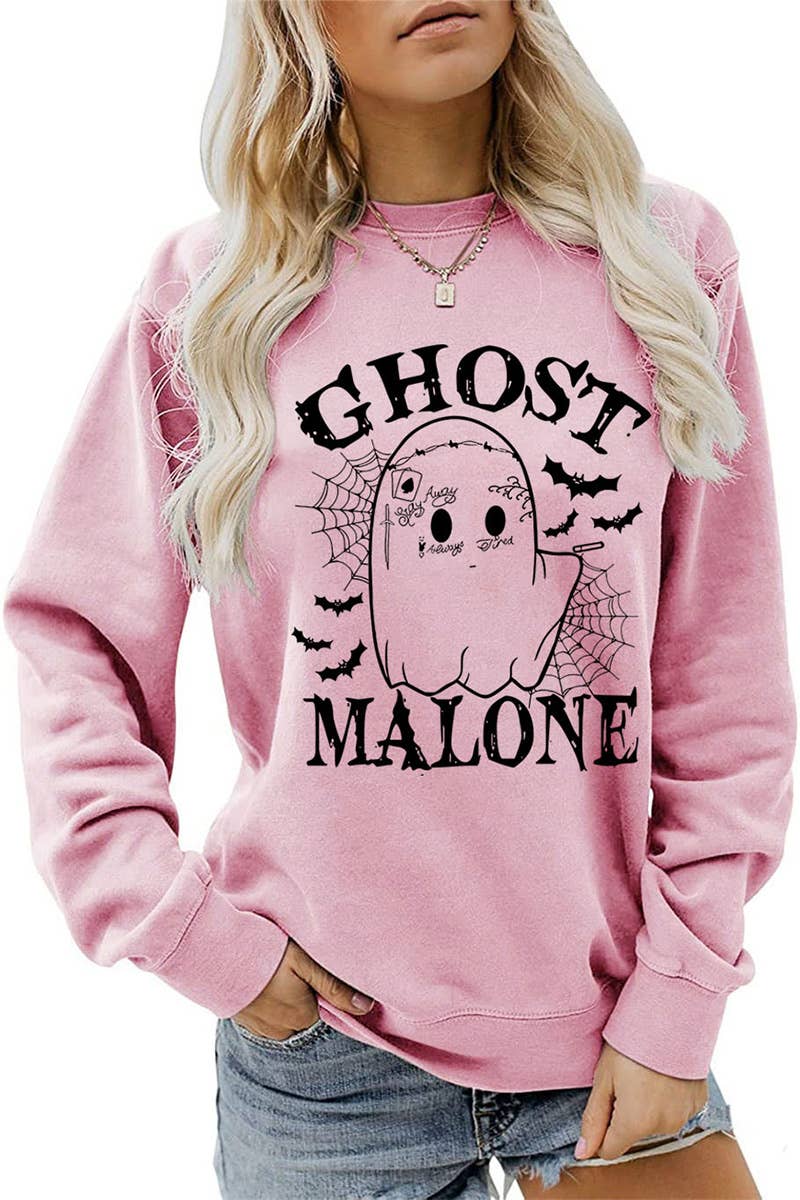 CWTSTL0364_WOMEN HALLOWEEN GHOST MALONE LONG SLEEVE PULLOVER