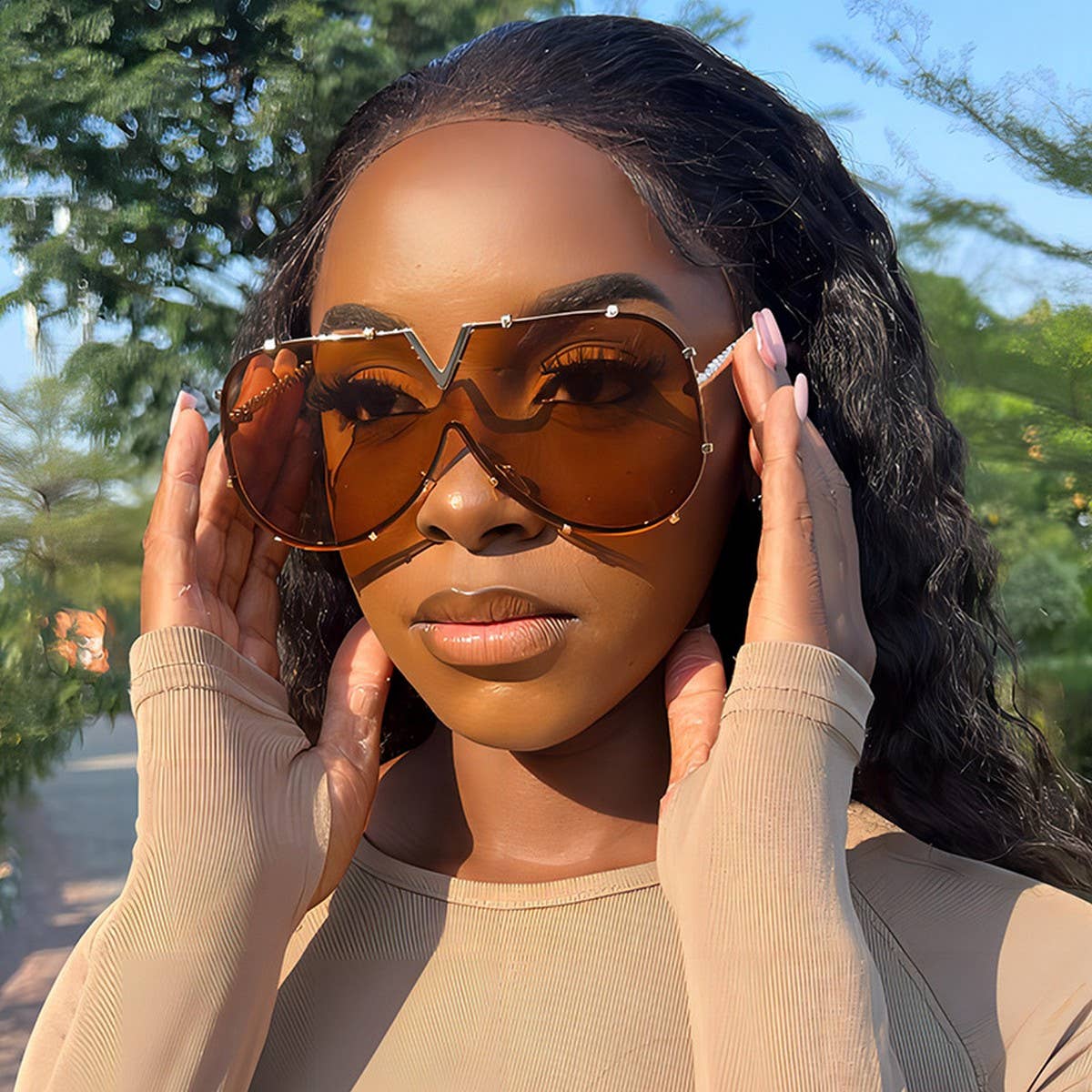 METAL FRAME ONE-PIECE LENSES SUNGLASSES