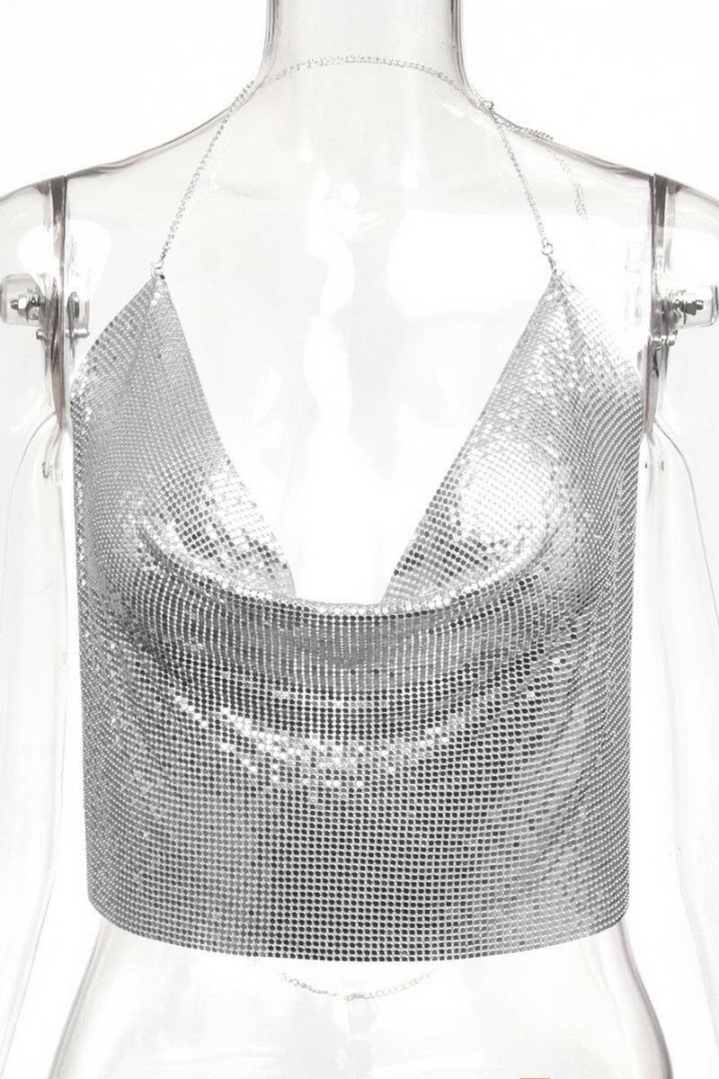 CWTTSL0402_DEEP V HOLLOW SEQUIN SEXY SWIMSUIT BACKLESS TOP